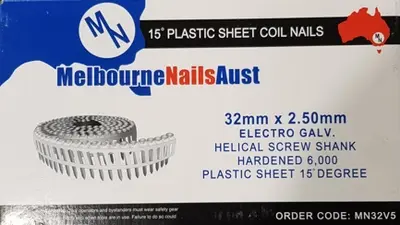 2.5mm x 32mm Coil Nails Plastic Sheet 15-degree Screw Shank (Carton)