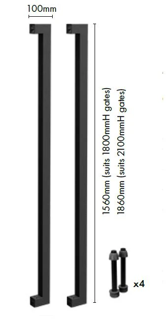 Zeus STEEL - GATE CONVERTER side stiles - suits 1800mmH panel - BLACK 