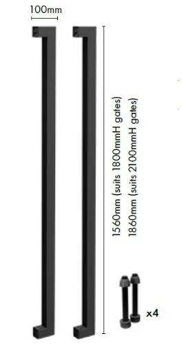 Zeus STEEL - GATE CONVERTER side stiles - suits 1800mmH panel - BLACK 
